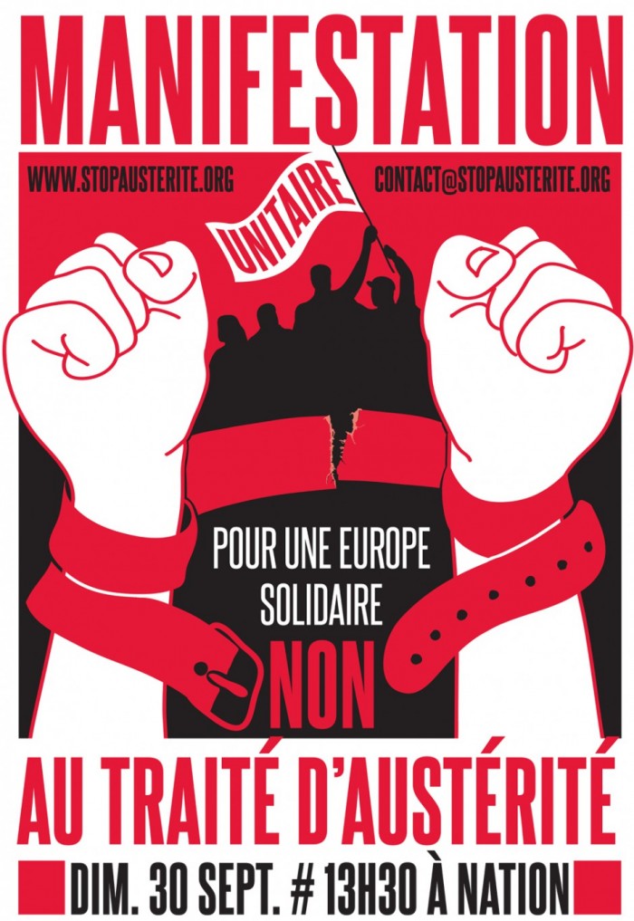 Affiche manifestation unitaire 30 septembre contre le pacte budgétaire